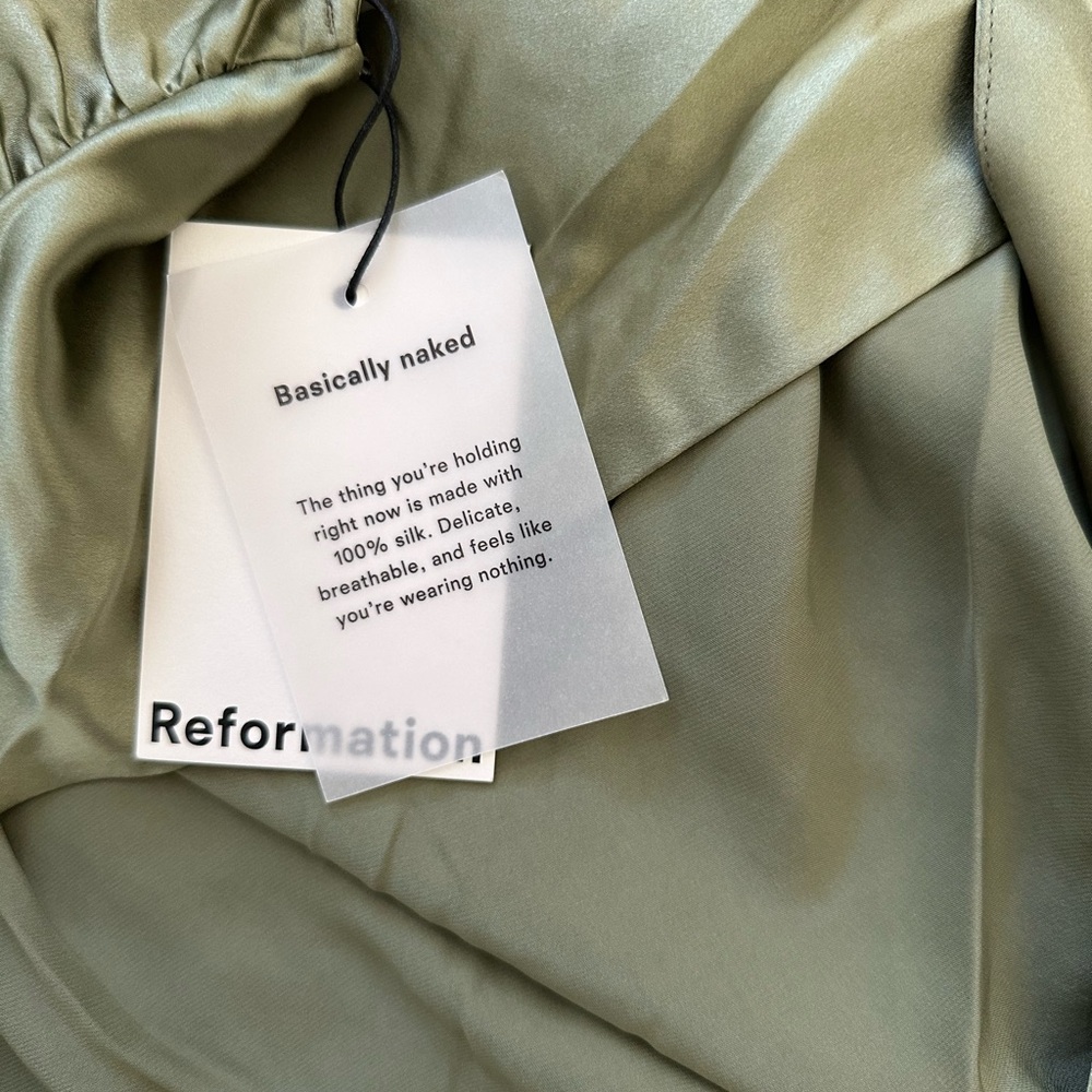 Reformation Cassette Silk Dress in Artichoke - Picture 3 of 4
